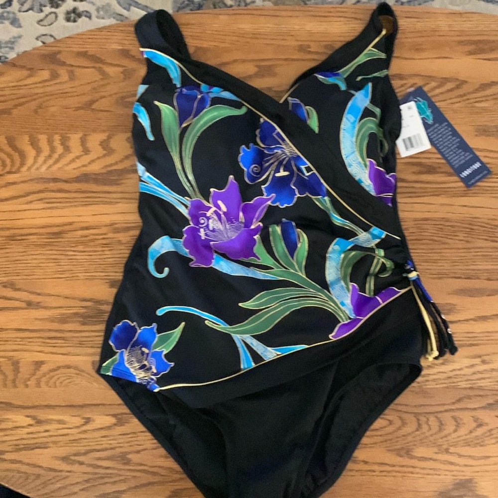 Longitude Black,blue,purple green & gold one piece swimsuit. Size 18W!! NWT!!